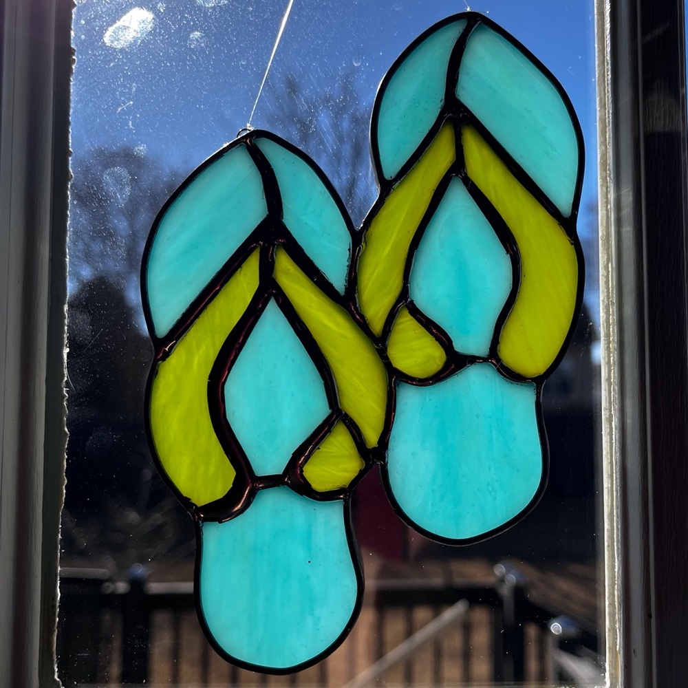 Stained Glass Handmade Hand Cut Flip Flops by Jaggedglassworks